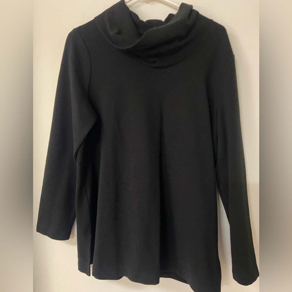 J Jill Fit Cotton Spandex Black Tunic Cowl Neck Sweater Pullover M Petite Ribbed